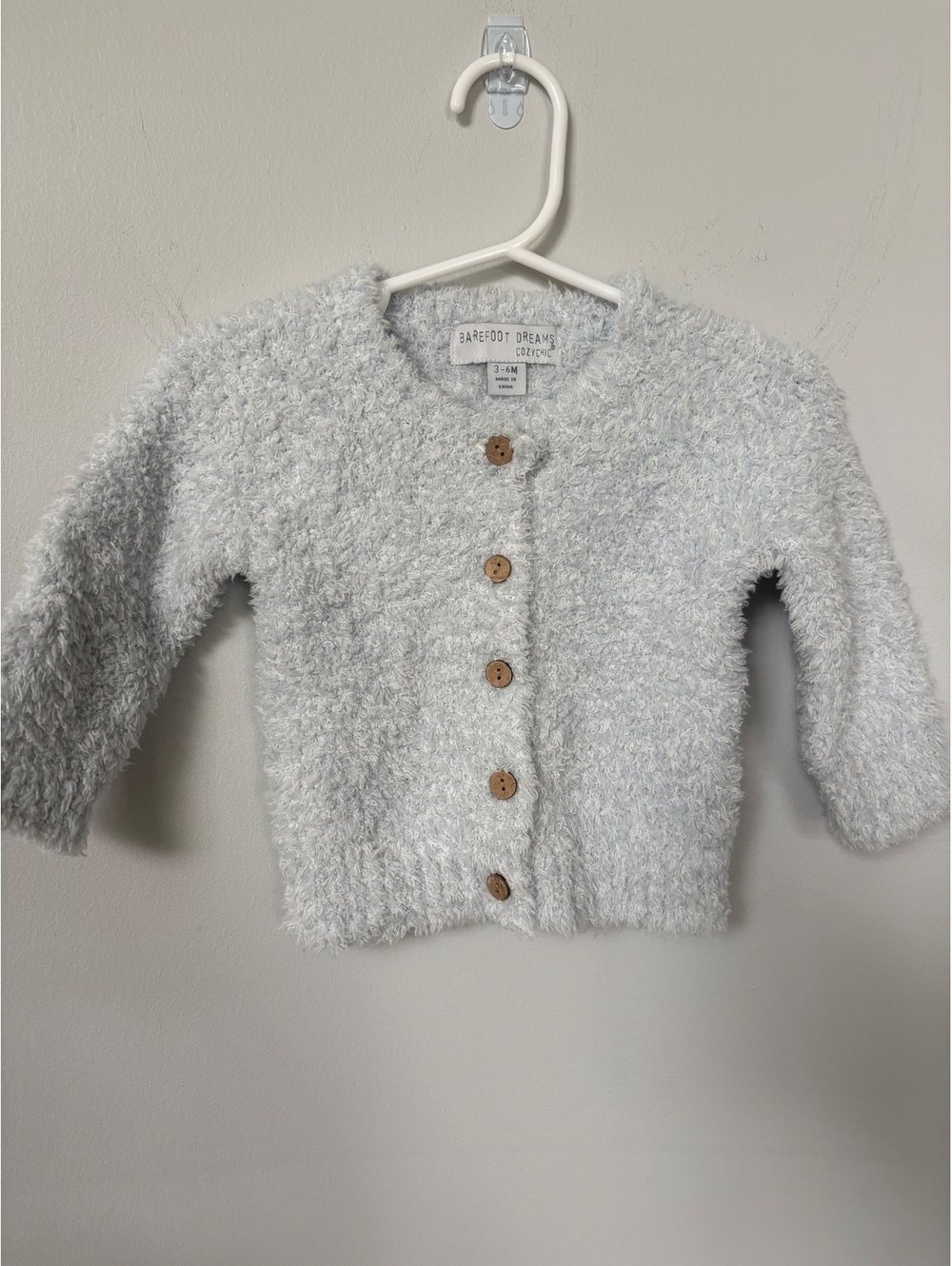 Barefoot Dreams CozyChic Heathered Baby Cardigan Sweater Grey White 3-6M